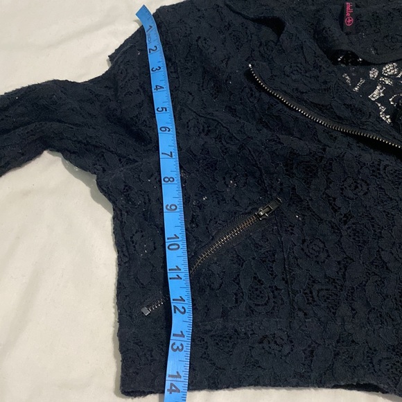 Vintage Black sheer Lace crop Biker style jacket size M - Picture 9 of 12